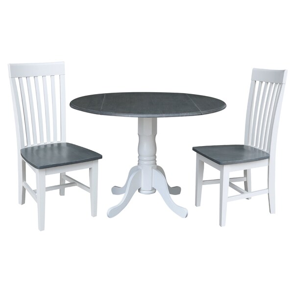 International Concepts Round 42 in. Dual Drop Leaf Dining Table with 2 Slat Back Chairs - 3 Piece Dining Set, 42 in W K05-42DP-C465P - main